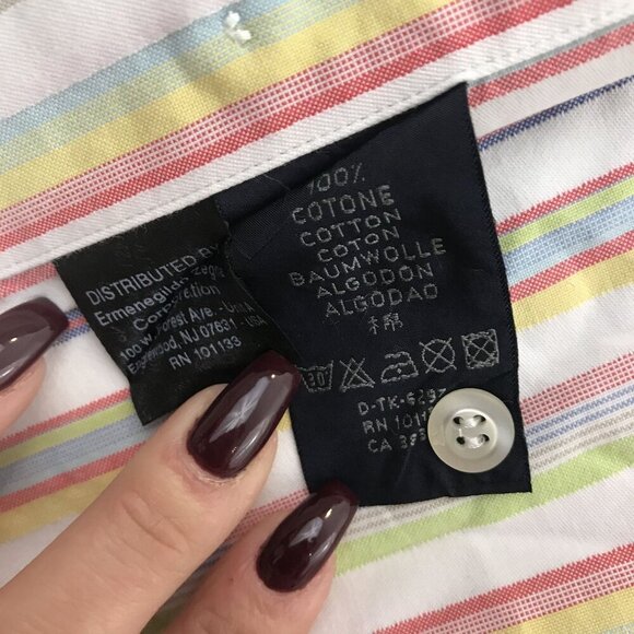 ZegnaSport Mens Multicolor Striped Long Sleeve Cotton Button-Up Shirt M - Picture 7 of 11